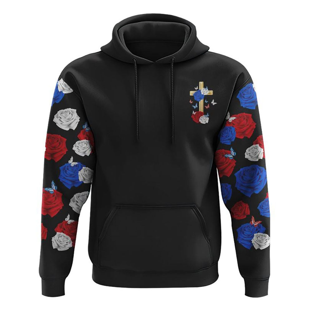 Faith Hope Love Red White Blue Rose All Over Print 3D Hoodie, Christian Hoodie, Christian Sweatshirt, Bible Verse Shirt