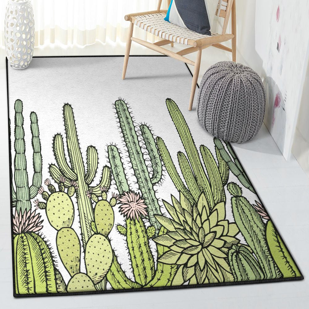 Desert Plant Large Cactus Rug Rectangle Rugs Washable Area Rug Non-Slip Carpet For Living Room Bedroom