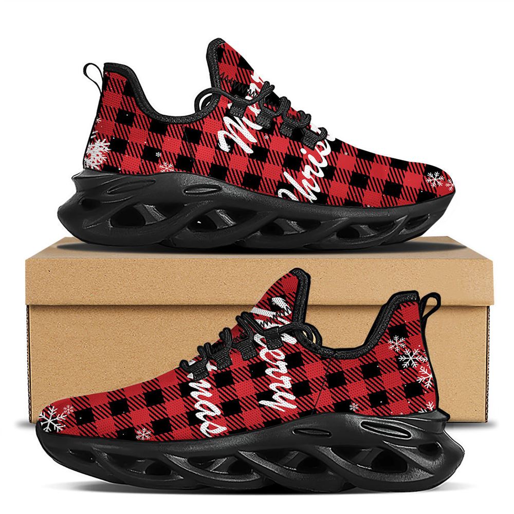 Buffalo Plaid Christmas Print Black Max Soul Shoes For Men Women, Best Running Sneaker, Christmas Shoes, Winter Fashion Shoes