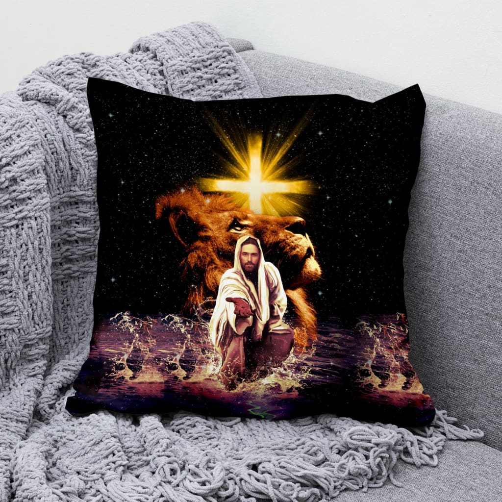 The Lion Of Judah, Jesus Reaching Out His Hand Christian Pillow