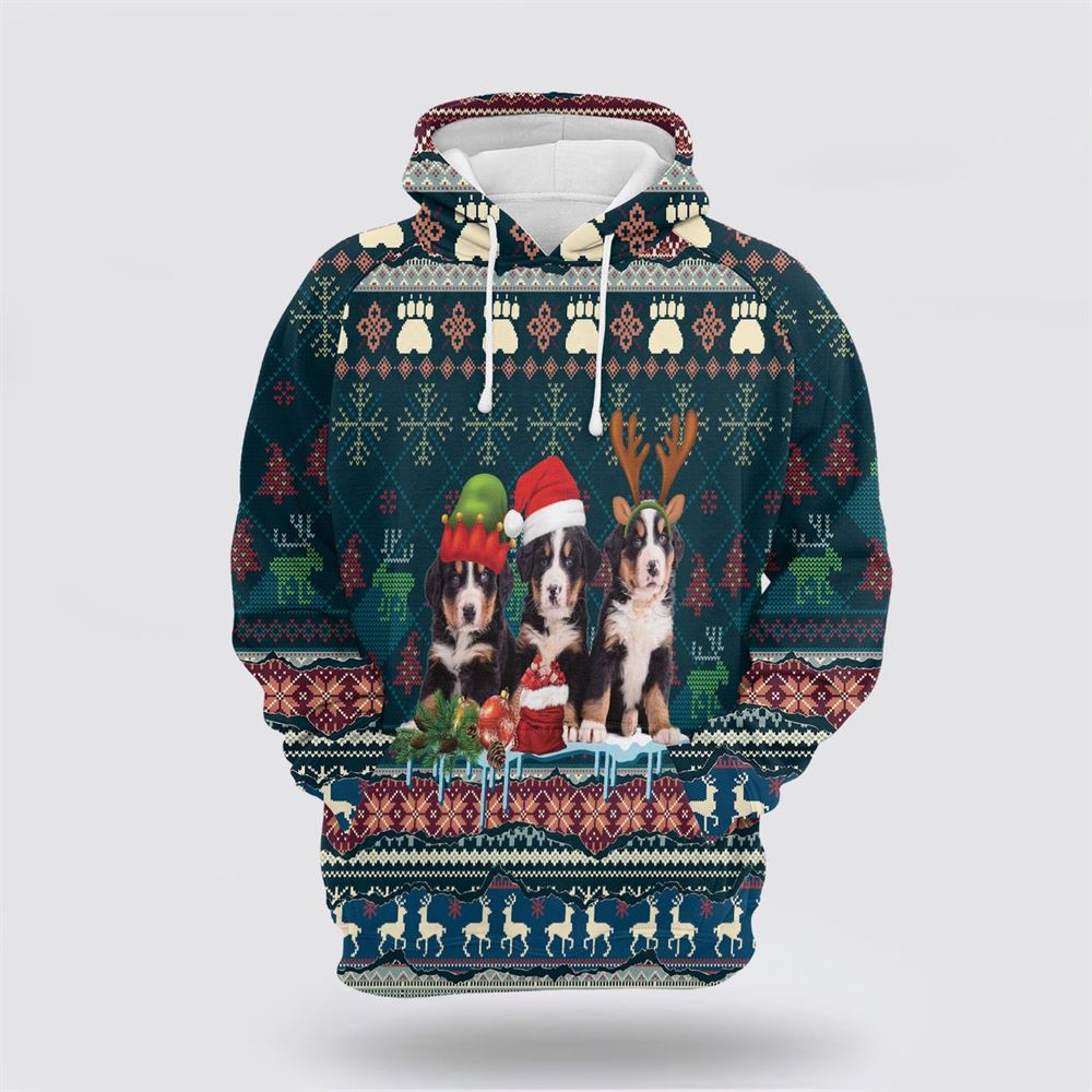 Cute Bernese Mountain Dog Christmas All Over Print 3D Hoodie For Men & Women, Christmas Dog Hoodie, Christmas Hoodie Cute, Christmas Gift