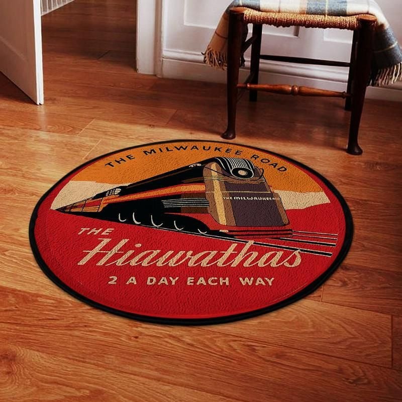 Reproduction Hiawathas 2 A Day Railroad  The Milwaukee Road Living Room Round Mat Circle Rug