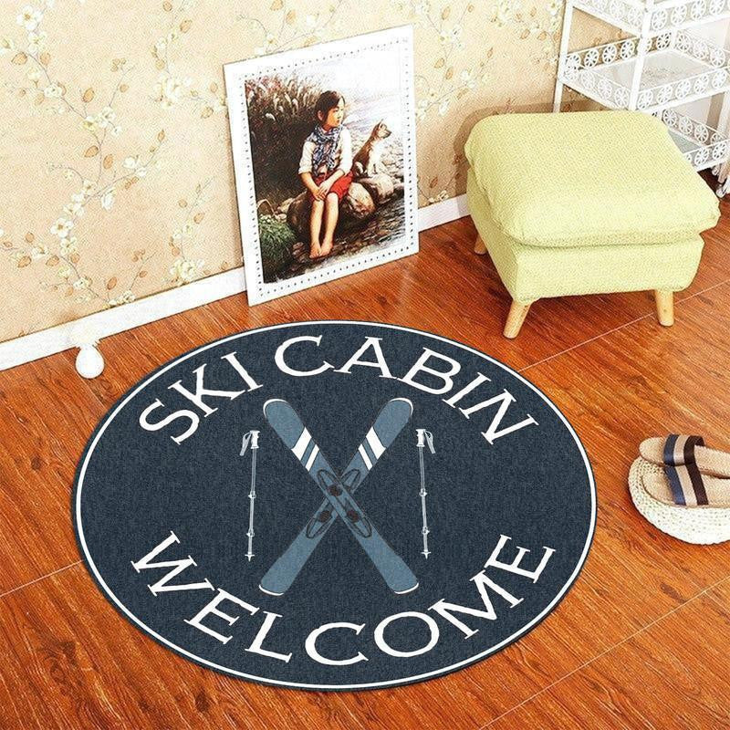 Ski Cabin Welcome Round Mat Round Floor Mat Room Rugs Carpet Outdoor Rug Washable Rugs