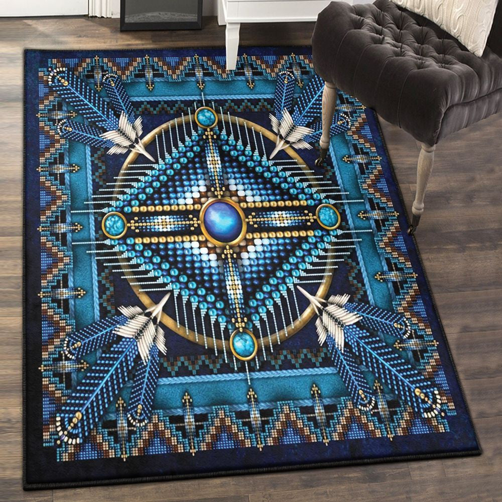 Design Cool Rugs Mandala Blue Design Native American Rug Rectangle Rugs Washable Area Rug Non-Slip Carpet For Living Room Bedroom