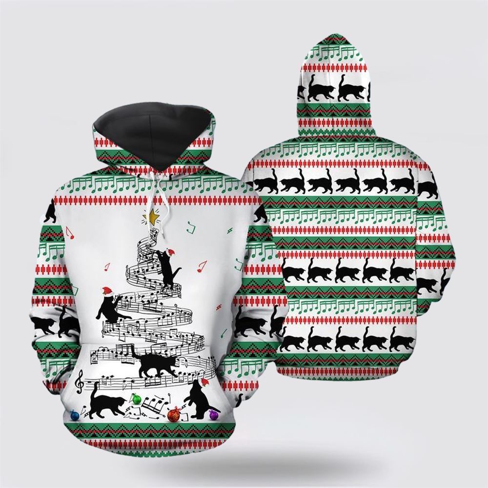 Cat Music Christmas All Over Print 3D Hoodie For Men And Women, Christmas Cat Hoodie, Christmas Hoodie Cute, Christmas Fashion