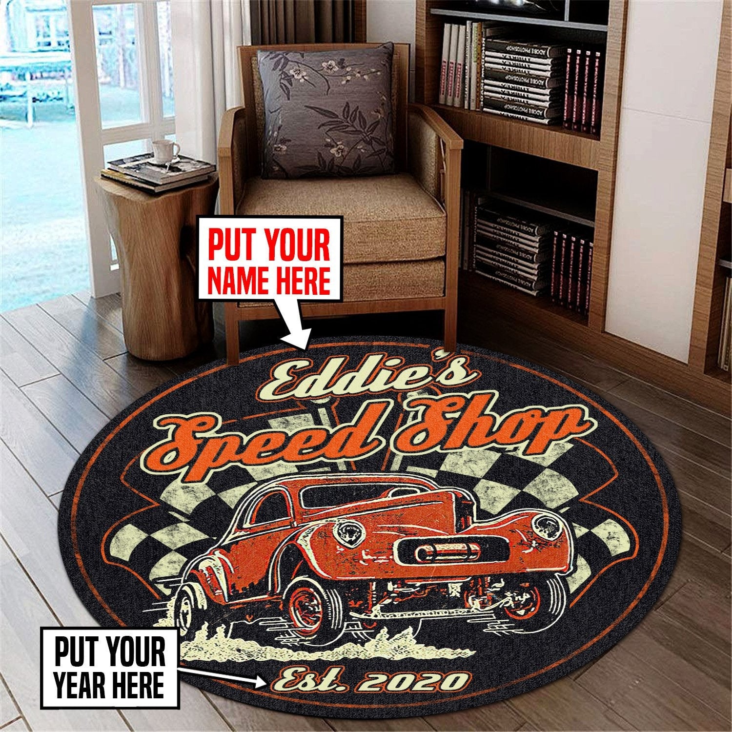 Personalized Speed Shop Living Room Round Mat Circle Rug