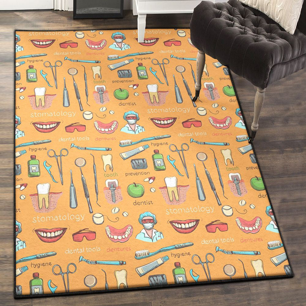 Dentistry Cool Rugs Dental Dentist Dentistry Tooth Pattern Rug Rectangle Rugs Washable Area Rug Non-Slip Carpet For Living Room Bedroom