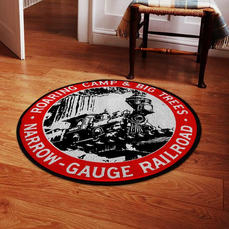 Reproduction Red Big Trees Railroad  Roaring Camp & Big Trees  Narrow Gauge Railroad Living Room Round Mat Circle Rug