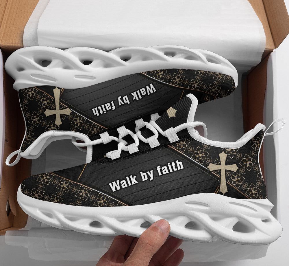 Christian Best Running Shoes, Jesus Walk By Faith Running Sneakers Black Art Max Soul Shoes For Men And Women, Jesus Fashion Shoes