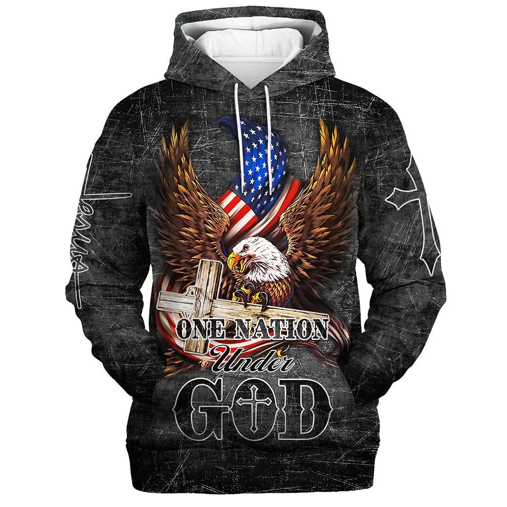 American Eagle Usa Flag 3D Hoodie One Nation Under God Hoodies Men & Women, God 3D Printed Hoodie, Christian Apparel Hoodies