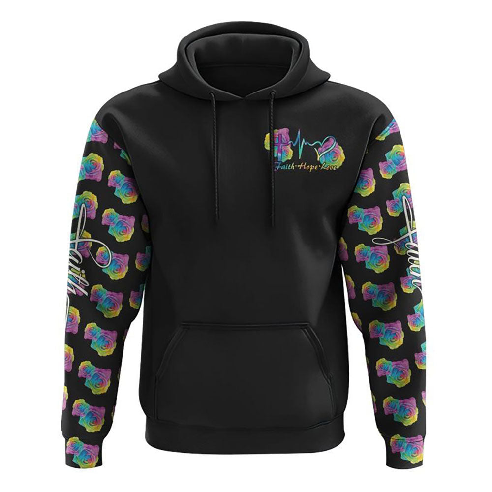 Cross Rose Wings Colorful All Over Print 3D Hoodie, Christian Hoodie, Christian Sweatshirt, Bible Verse Shirt