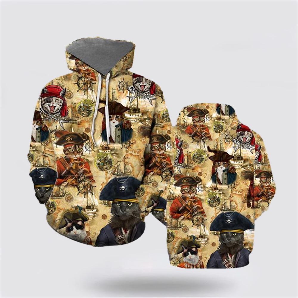 Amazing Pirate Cat All Over Print 3D Hoodie For Men And Women, Christmas Cat Hoodie, Christmas Hoodie Cute, Christmas Fashion