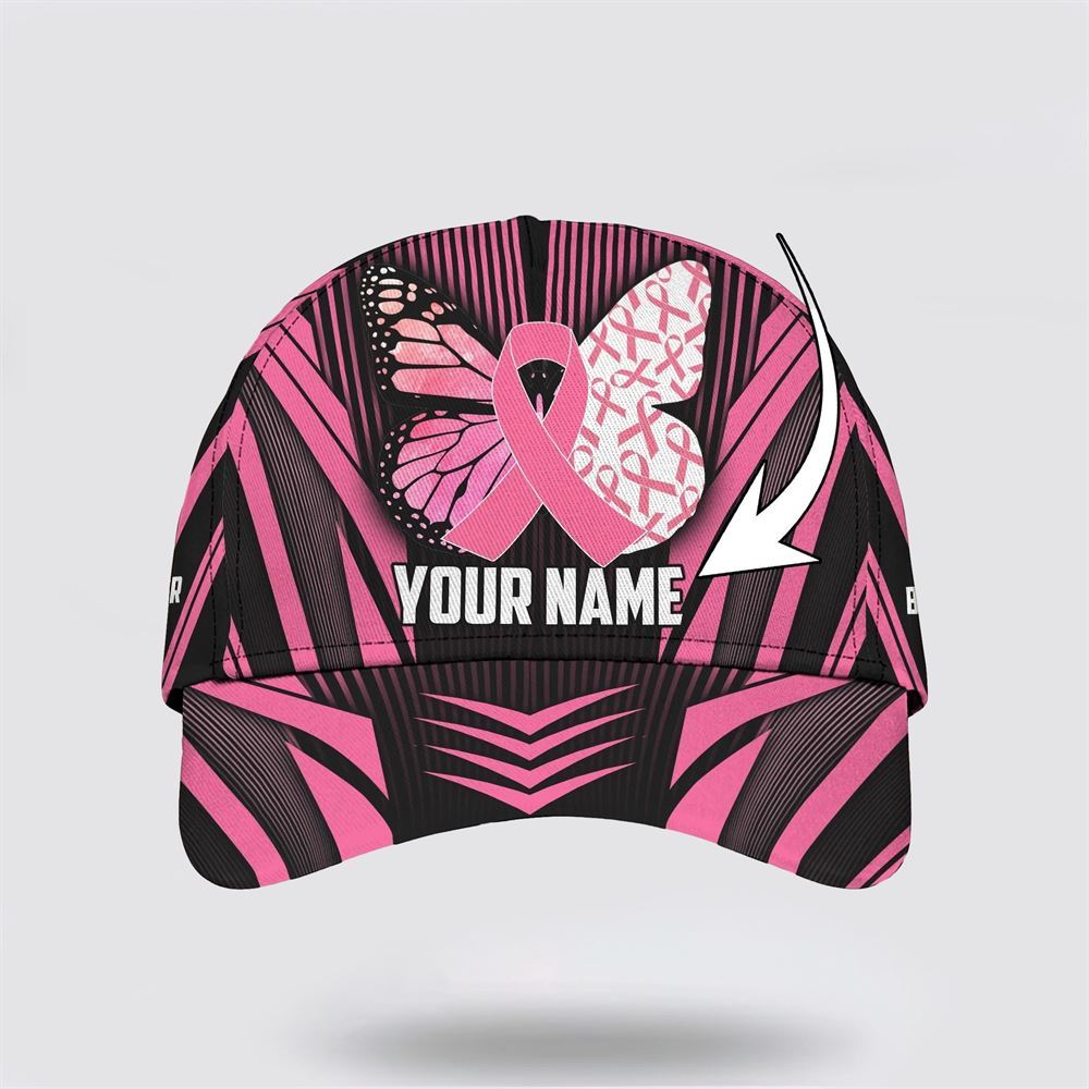 Customized Breast Cancer Awareness Butterfly Printed Baseball Cap, Gifts For Breast Cancer Patients, Breast Cancer Hat