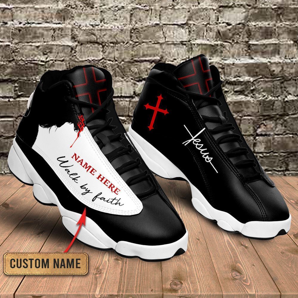 Jesus Walk By Faith Black And White Custom Name Jd13 Shoes For Man And Women, Christian Basketball Shoes, Gifts For Christian, God Shoes