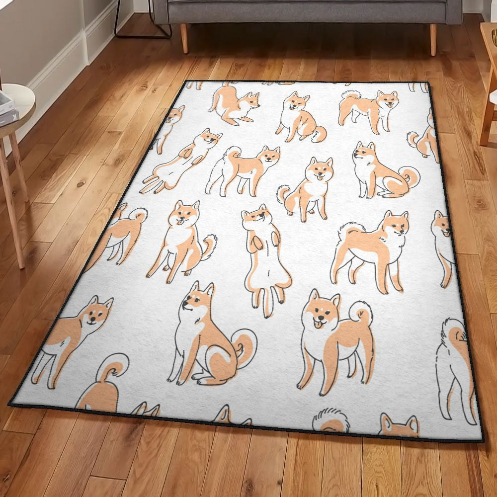 Dog Carpets Shiba Inu Dog Rug Rectangle Rugs Washable Area Rug Non-Slip Carpet For Living Room Bedroom