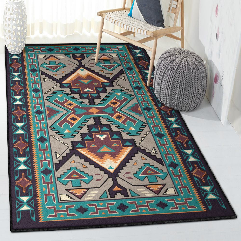 Designer Modern Rugs Blue Tribe Design Native American Rug Rectangle Rugs Washable Area Rug Non-Slip Carpet For Living Room Bedroom