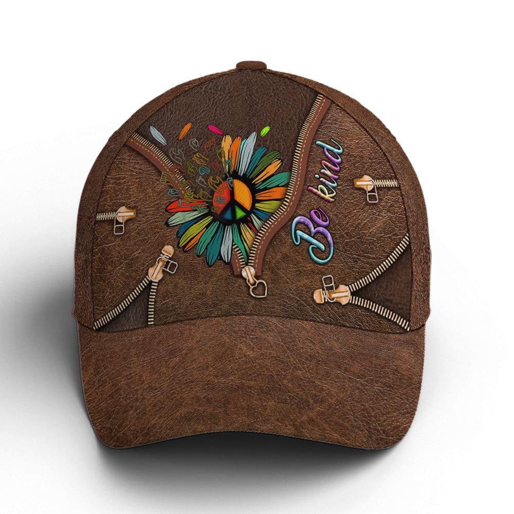 Be Kind Hippie Sunflower Leather Style Baseball Cap, Christian Baseball Cap, Religious Cap, Jesus Gift, Jesus Hat