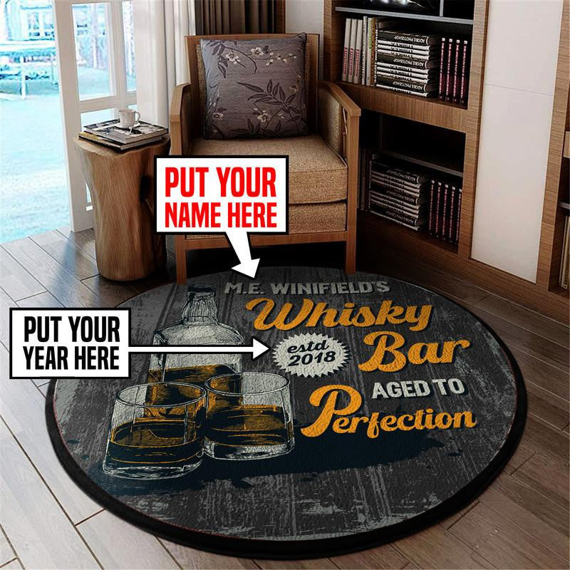 Personalized Whiskey Bar - Aged To Perfection Round Mat 05499 Living Room Rugs, Bedroom Rugs, Kitchen Rugs