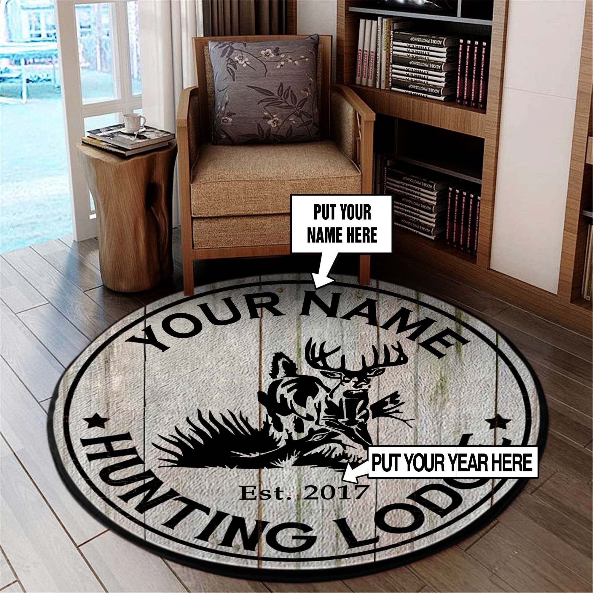 Welcome Hunting Logde Round Rug, Carpet Living Room Round Mat Circle Rug Kitchen Rugs Round Rugs