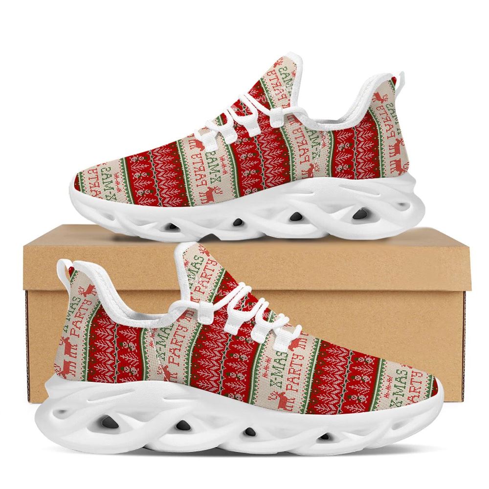 Festive Christmas Knitted Print Pattern White Max Soul Shoes For Men Women, Best Running Sneaker, Christmas Shoes, Winter Fashion Shoes