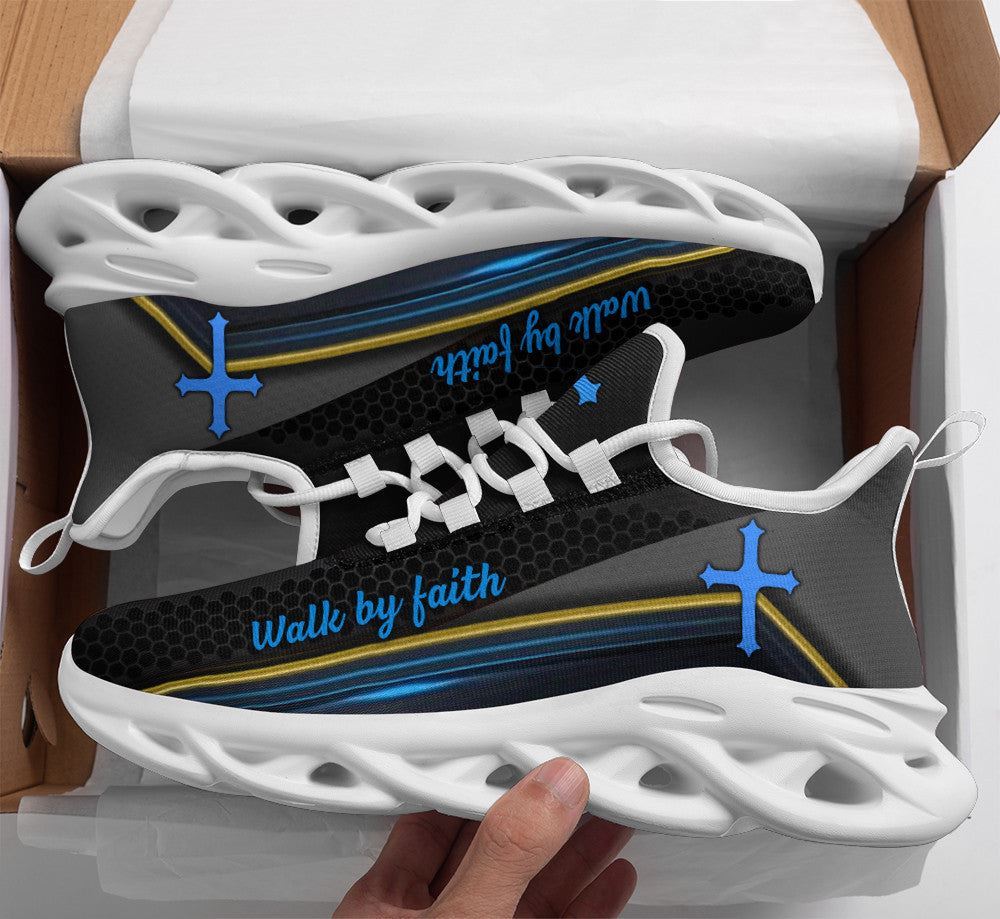 Christian Best Running Shoes, Jesus Walk By Faith Black Running Shoes Max Soul Shoes For Men And Women, Jesus Fashion Shoes