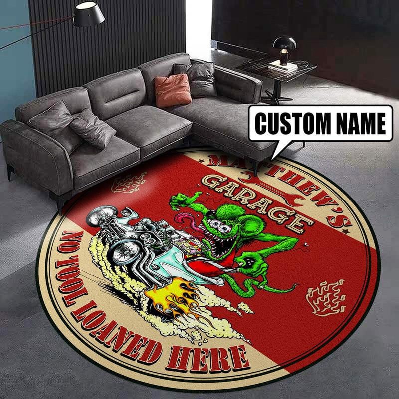 Personalized Hot Rod Garage Living Room Round Mat Circle Rug