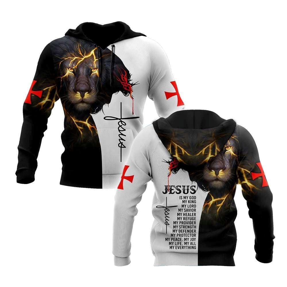 Faith in God Lion Jesus Is My God My Lord My Savior God 3D Hoodie For Man And Women, Jesus Printed 3D Hoodie