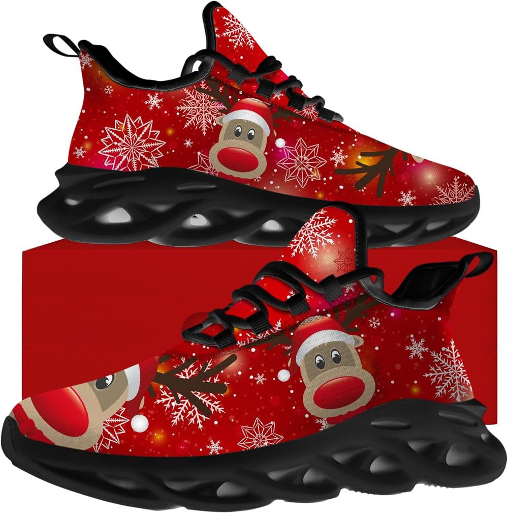 Christmas Running Shoes, Red Nosed Reindeer Christmas Max Soul Shoes For Men Women, Christmas Shoes, Winter Fashion Shoes