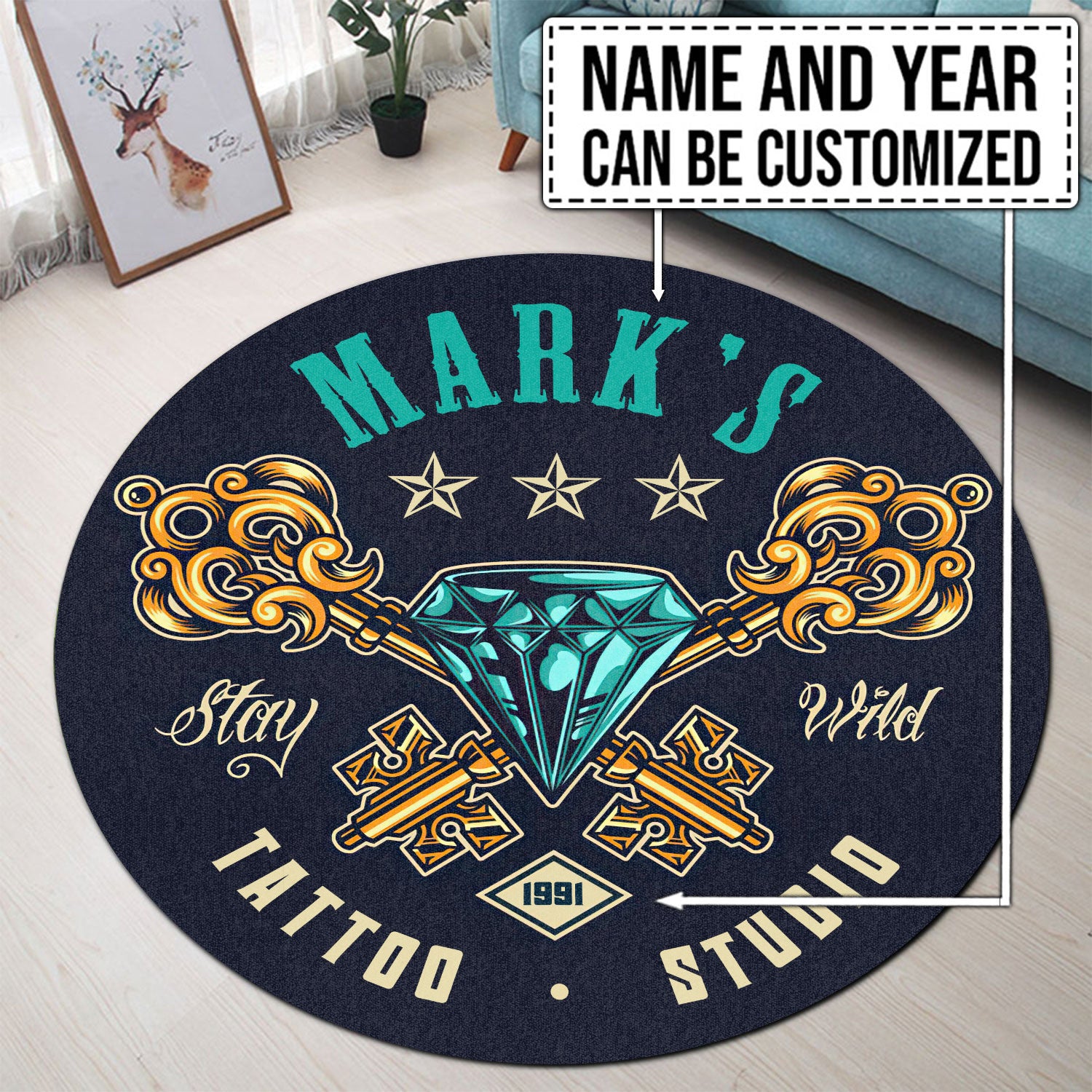 Personalized Tattoo Studio Round Mat