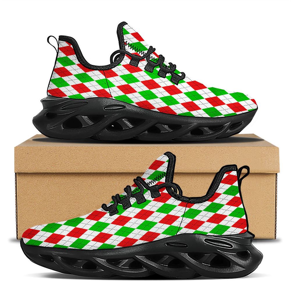 Argyle Merry Christmas Print Pattern Black Max Soul Shoes For Men Women, Best Running Sneaker, Christmas Shoes, Winter Fashion Shoes