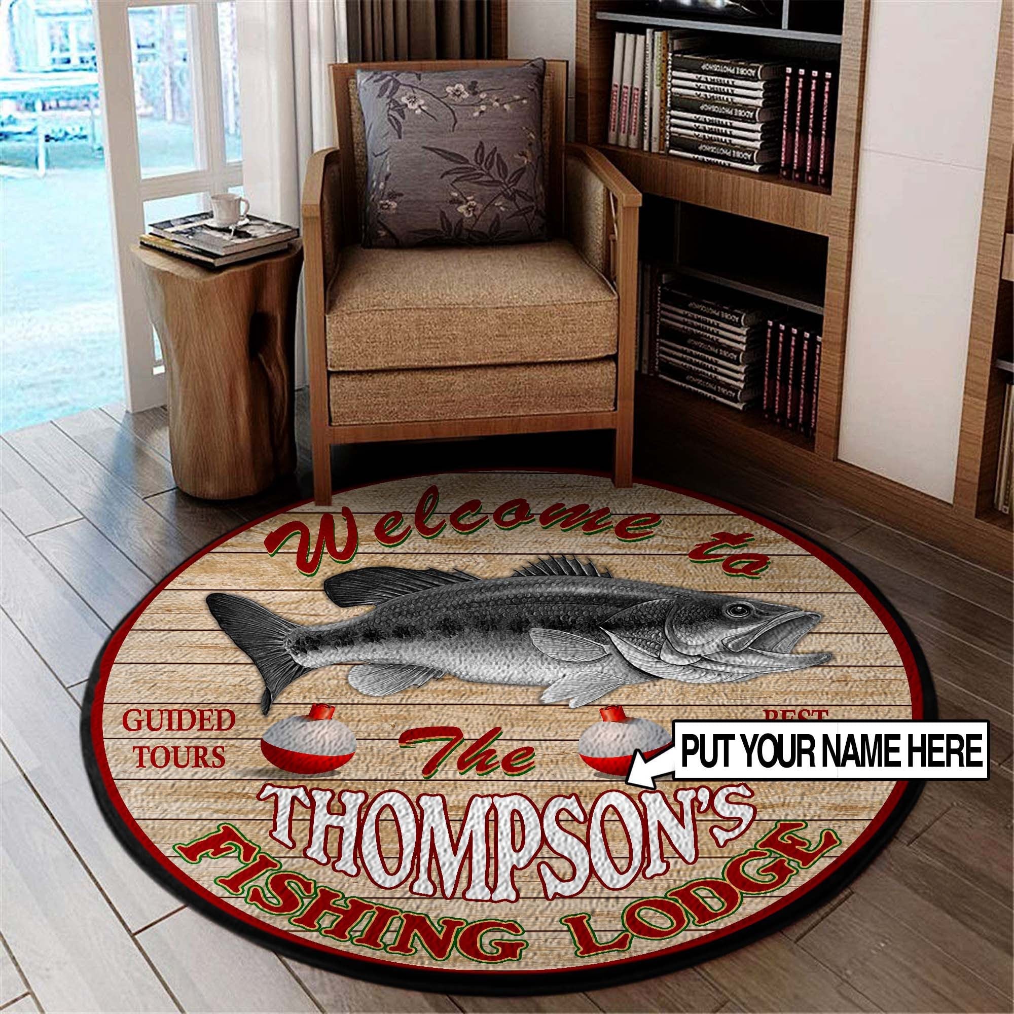 Welcom To The Fishing Lodge Round Rug, Carpet Living Room Round Mat Circle Rug Kitchen Rugs Round Rugs