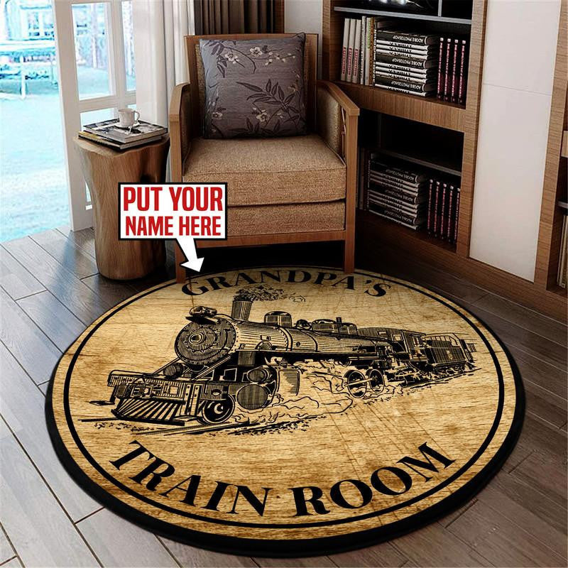 Personalized Train Room Steam Locomotive Living Room Round Mat Circle Rug