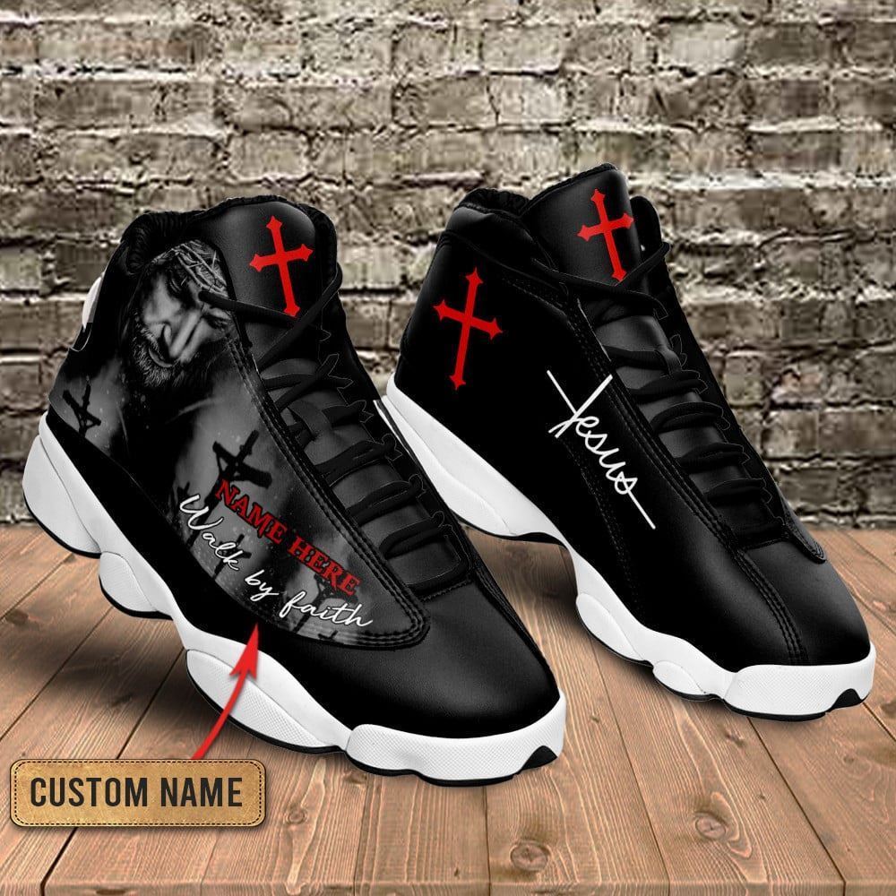 Black Cross Walk By Faith Jesus Custom Name Jd13 Shoes For Man And Women, Christian Basketball Shoes, Gifts For Christian, God Shoes