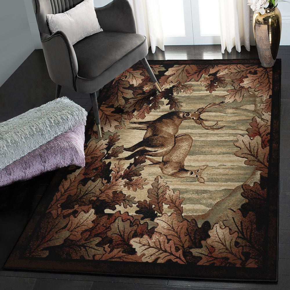 Deer Hunting Washable Rustic Lodge Deer Hunt Rug Rectangle Rugs Washable Area Rug Non-Slip Carpet For Living Room Bedroom