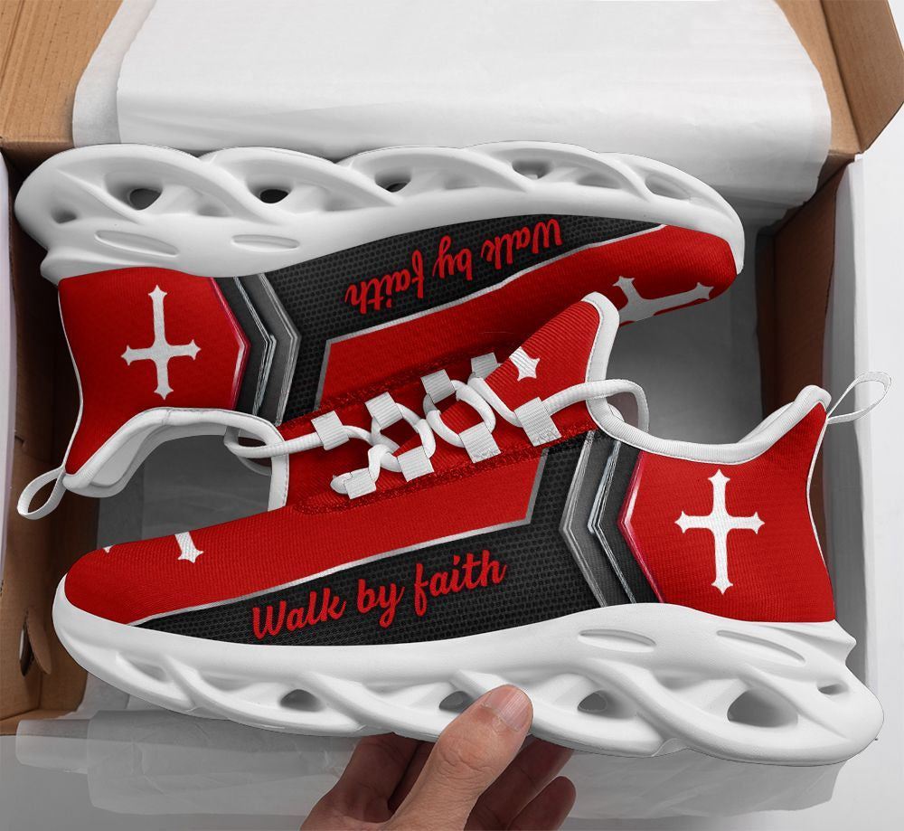 Christian Best Running Shoes, Jesus Walk By Faith Running Sneakers Christ Red Max Soul Shoes For Men And Women, Jesus Fashion Shoes