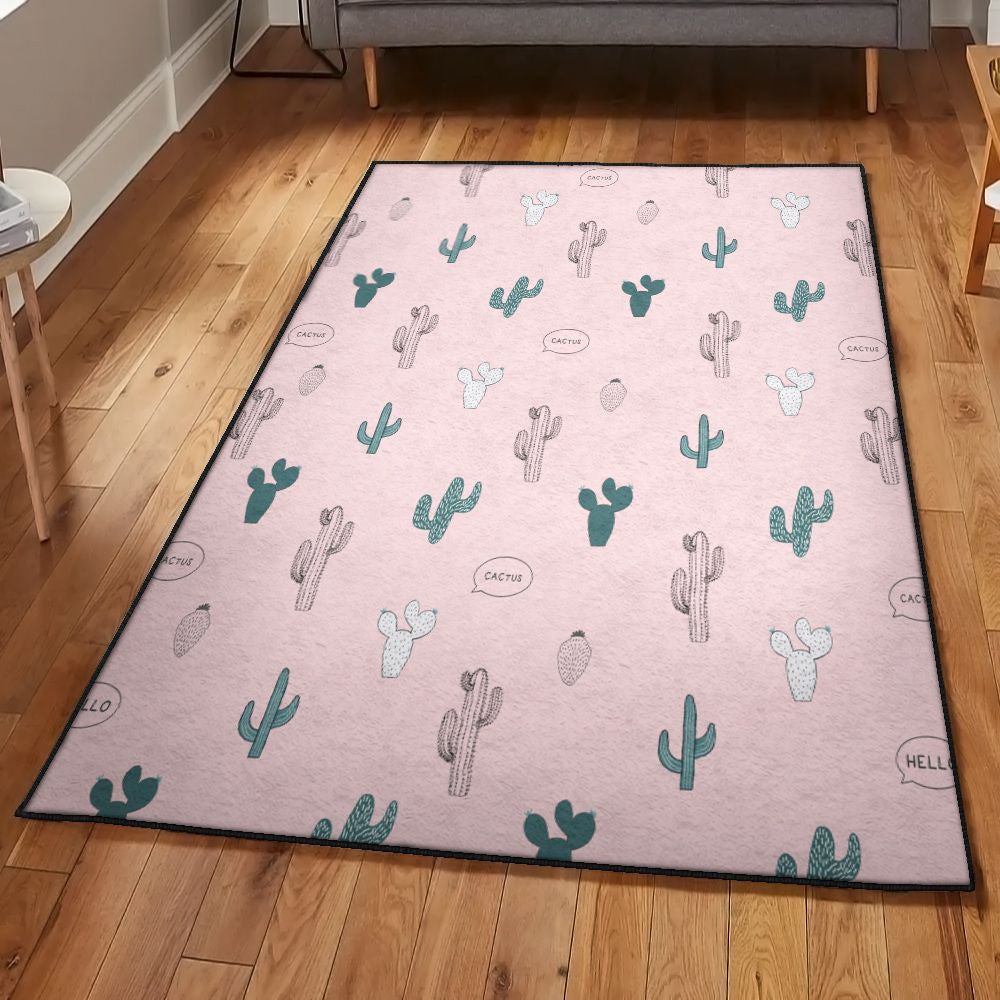 Desert Plant Cute Cactus Rug Rectangle Rugs Washable Area Rug Non-Slip Carpet For Living Room Bedroom