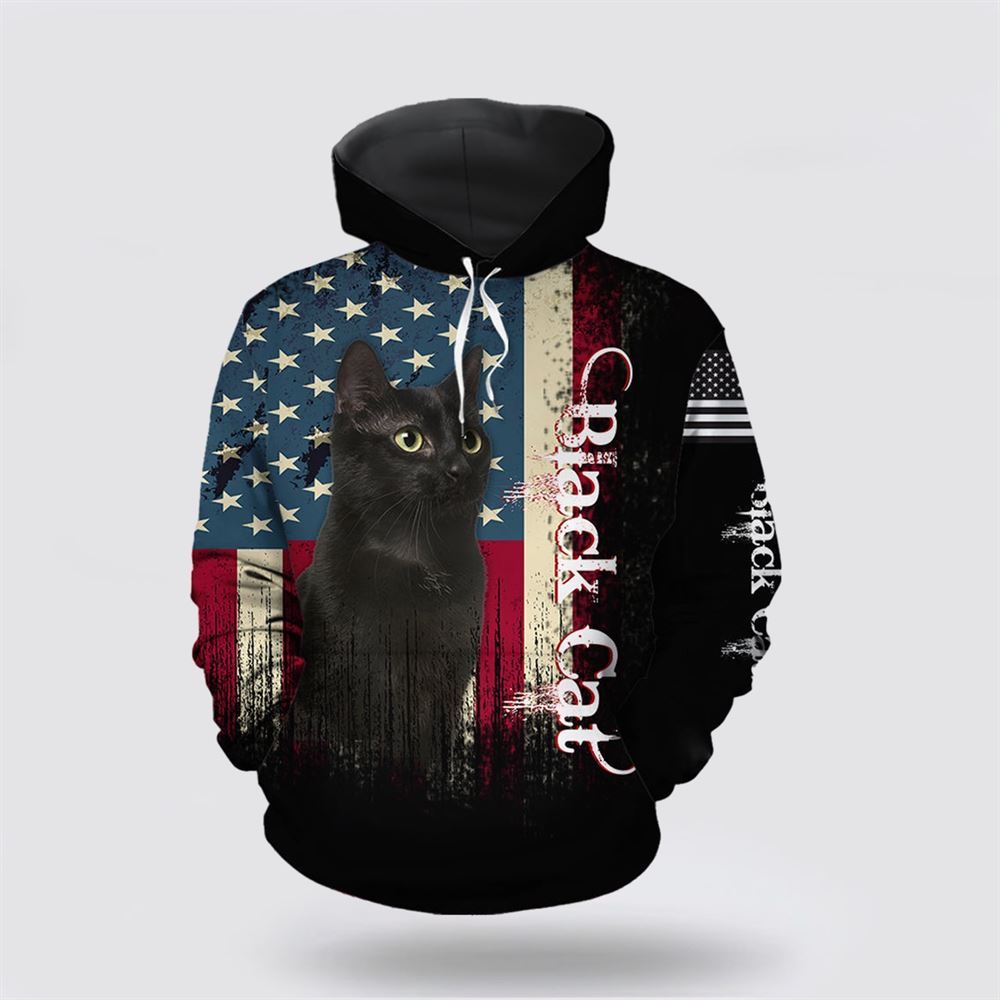 American Black Cat All Over Print 3D Hoodie For Men And Women, Christmas Cat Hoodie, Christmas Hoodie Cute, Christmas Fashion