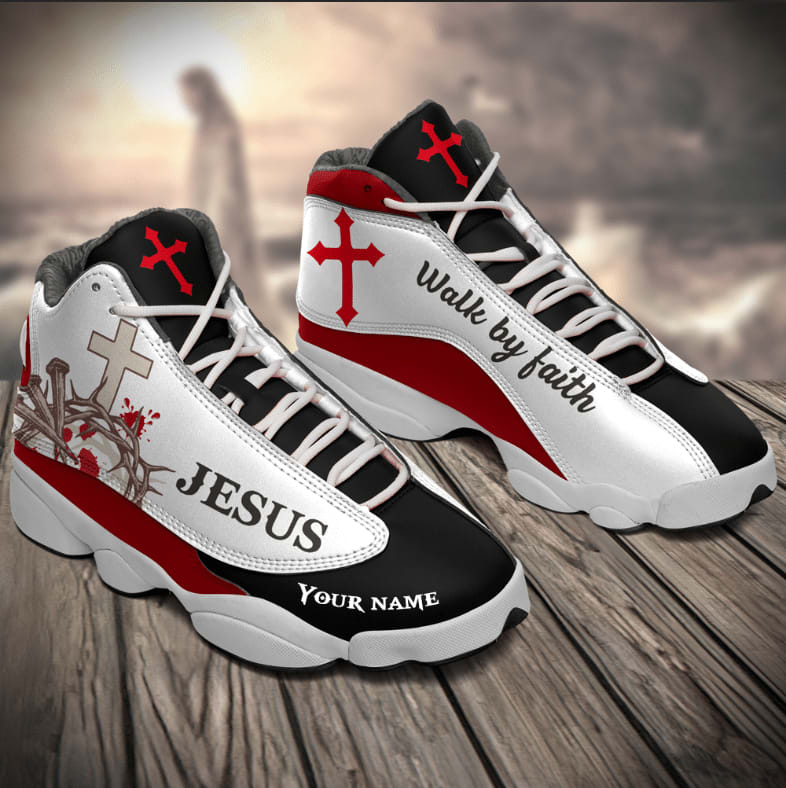 Walk By Faith Customized Jd13 Black Red Shoes For The Devout Heart, Christian Basketball Shoes, Gifts For Christian, God Shoes