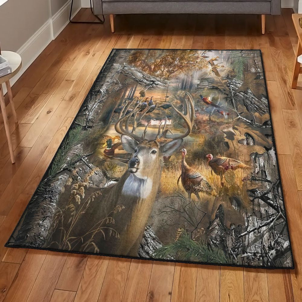 Deer Lover Kitchen Rugs Hunting Camo Rug Rectangle Rugs Washable Area Rug Non-Slip Carpet For Living Room Bedroom