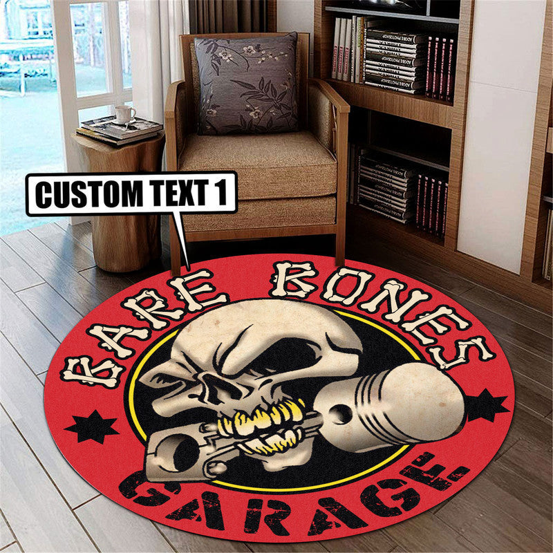 Personalized Hot Rod Garage Garage Decor, Home Bar Decor Skull Round Mat