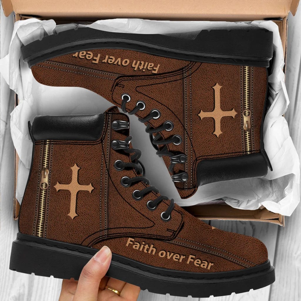 Christian Faith Over Fear Boots, Jesus Christ Shoes, Christian Lifestyle Boots, Bible Verse Boots, Christian Apparel Boots