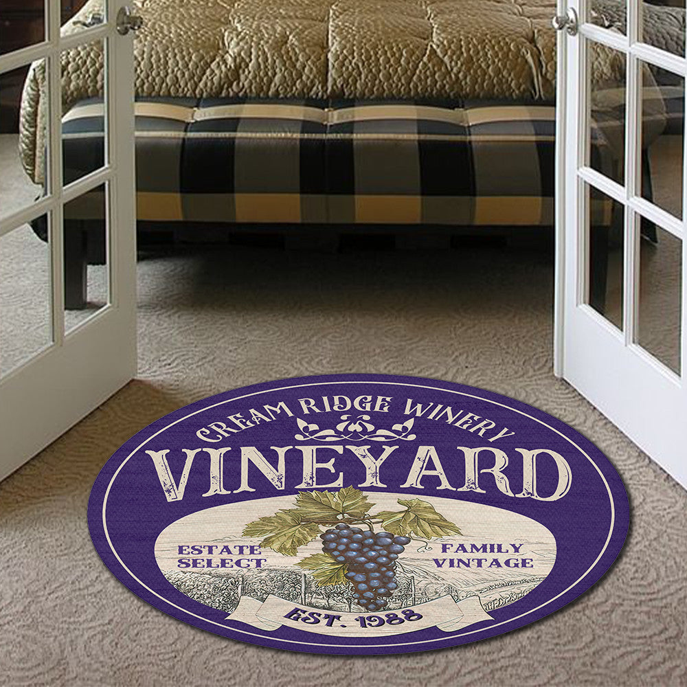 Personalized Vineyard Winery Living Room Round Mat Circle Rug