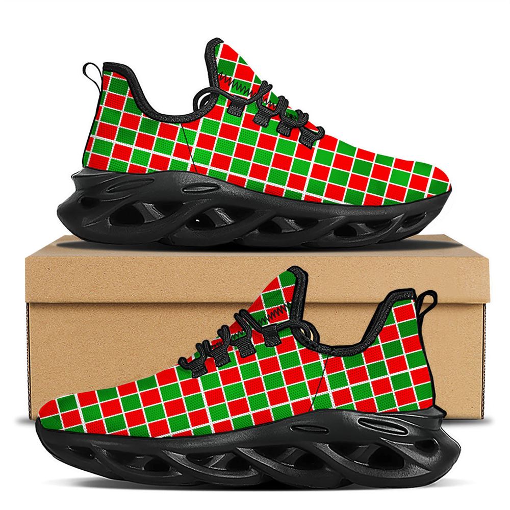 Checkered Merry Christmas Print Pattern Black Max Soul Shoes For Men Women, Best Running Sneaker, Christmas Shoes, Winter Fashion Shoes