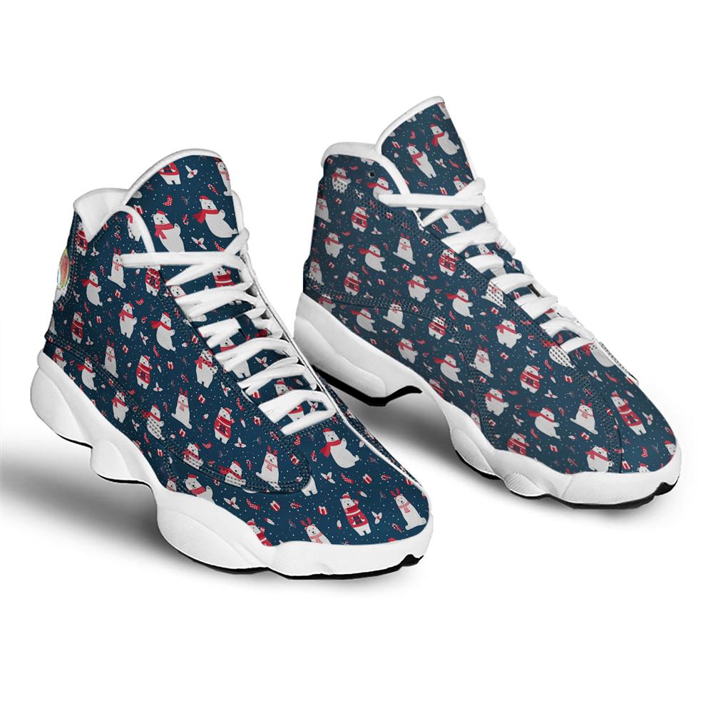 Christmas Basketball Shoes, Polar Bear Christmas Print Pattern Jd13 Shoes For Men Women, Christmas Fashion Shoes