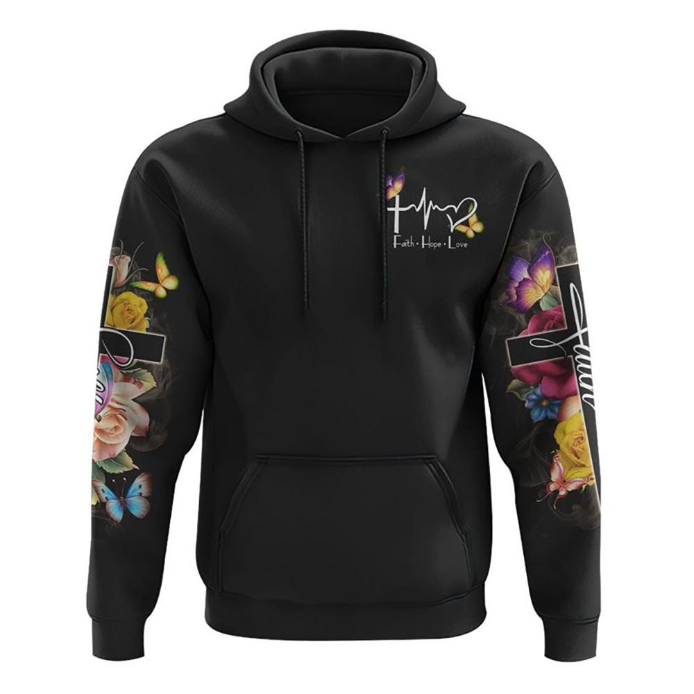 Faith Flowers Cross Butterfly Smoke All Over Print 3D Hoodie, Christian Hoodie, Christian Hoodie, Bible Verse Shirt