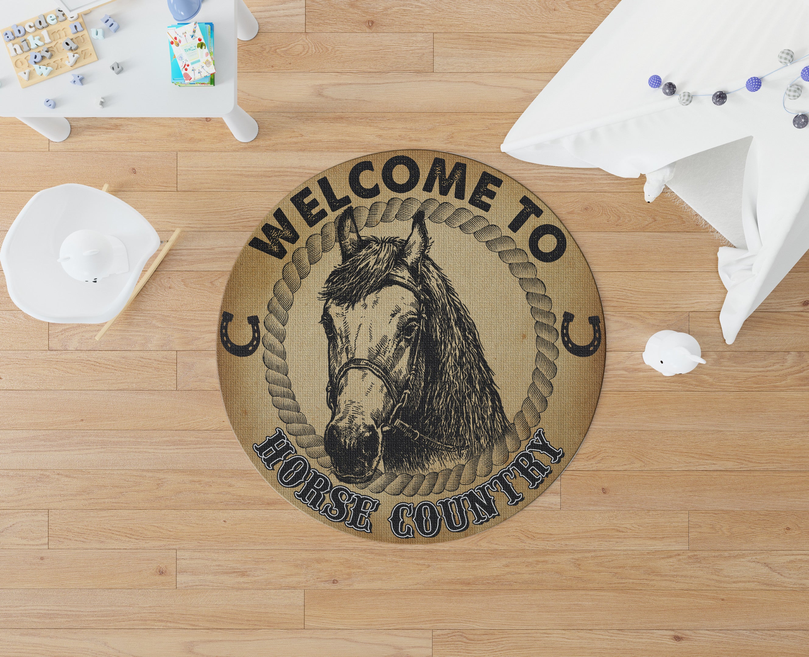 Welcome To Horse Country Round Mat Round Floor Mat Room Rugs Carpet Outdoor Rug Washable Rugs