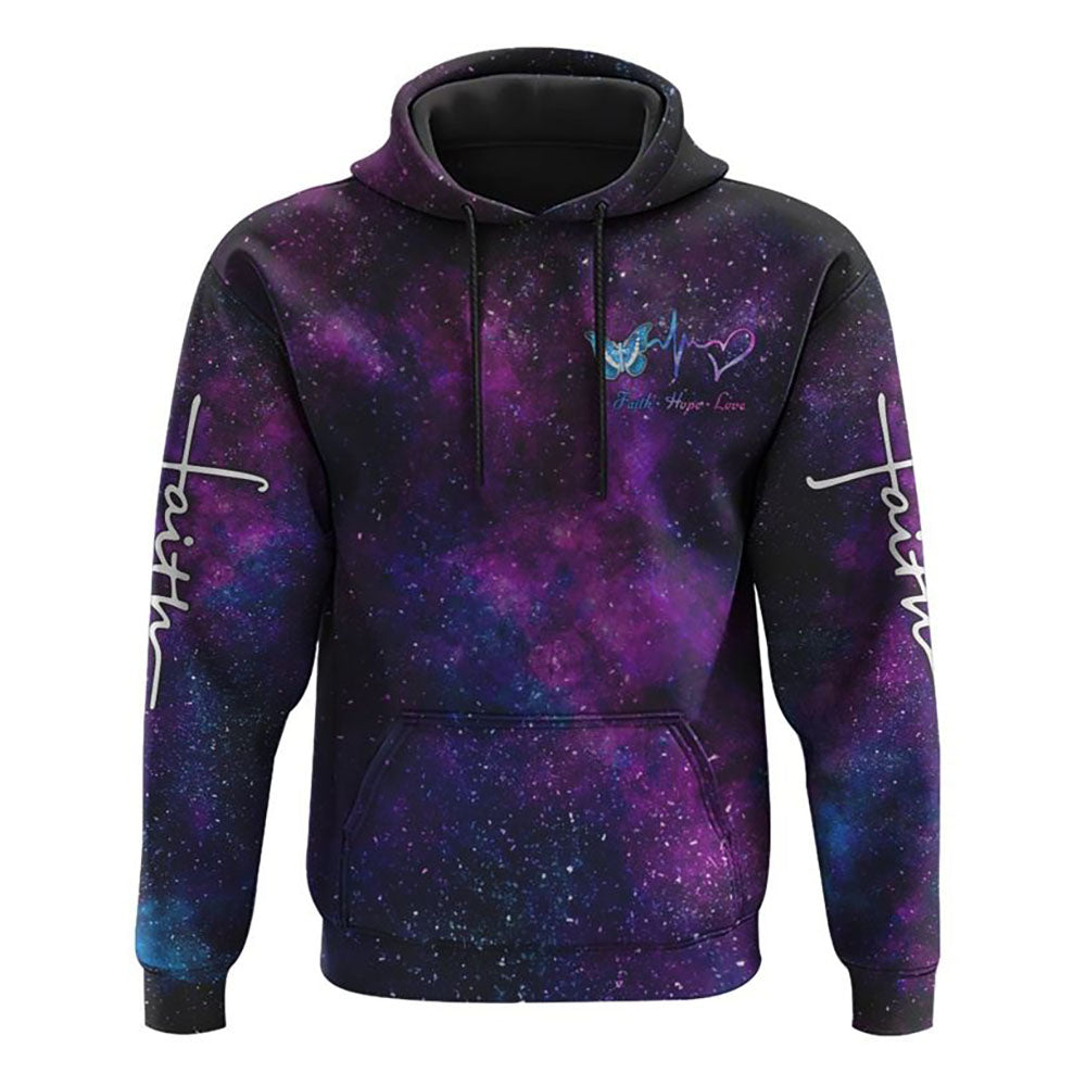 Faith Hope Love Galaxy Butterfly Cross All Over Print 3D Hoodie, Christian Hoodie, Christian Hoodie, Bible Verse Shirt