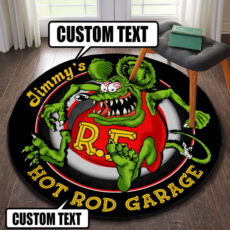 Personalized Hot Rod Garage Round Mat