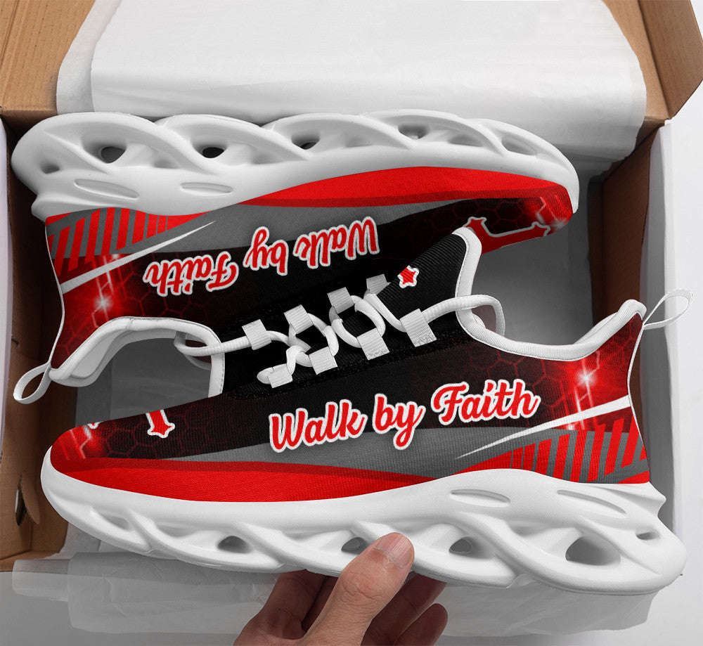 Christian Best Running Shoes, Red Jesus Walk By Faith Running Shoes Max Soul Shoes For Men And Women, Jesus Fashion Shoes