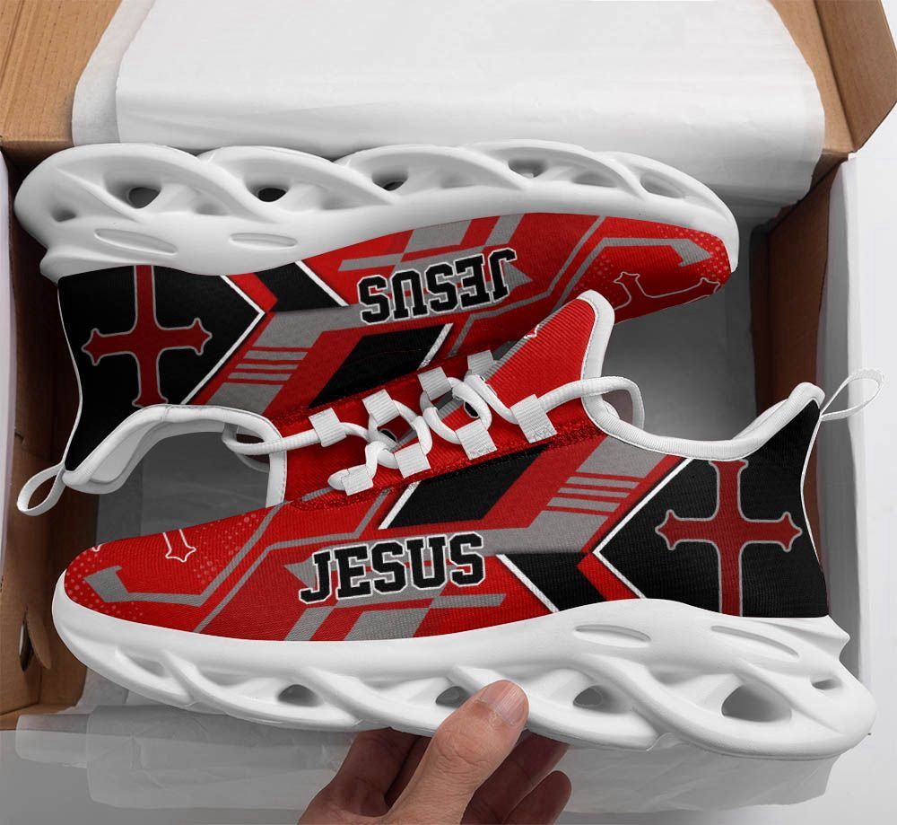 Christian Best Running Shoes, Jesus Black Red Running Sneakers Max Soul Shoes For Men And Women, Jesus Fashion Shoes